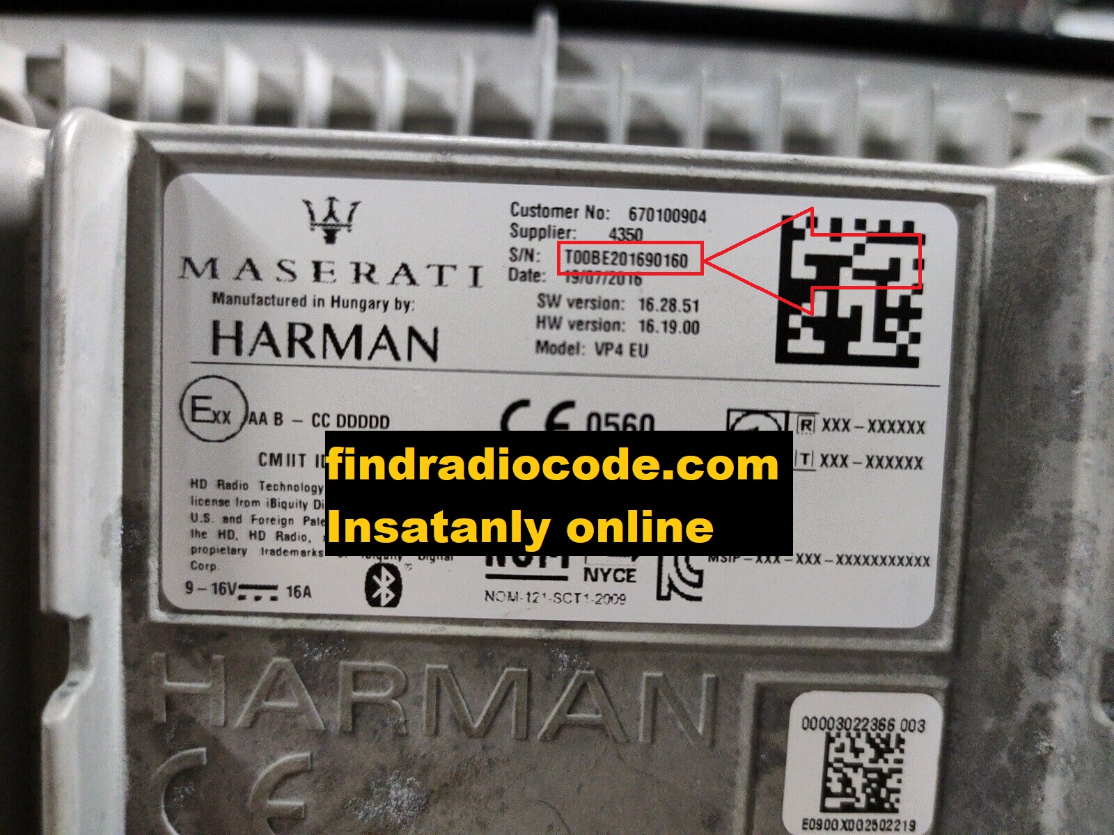 Maserati Levante radio serial number label location